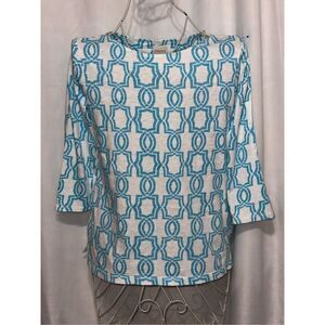 Good CONDITION WOMEN Chicos  Sz 0 (xsmall) Graphic Geo Cotton Slub Top minor sta